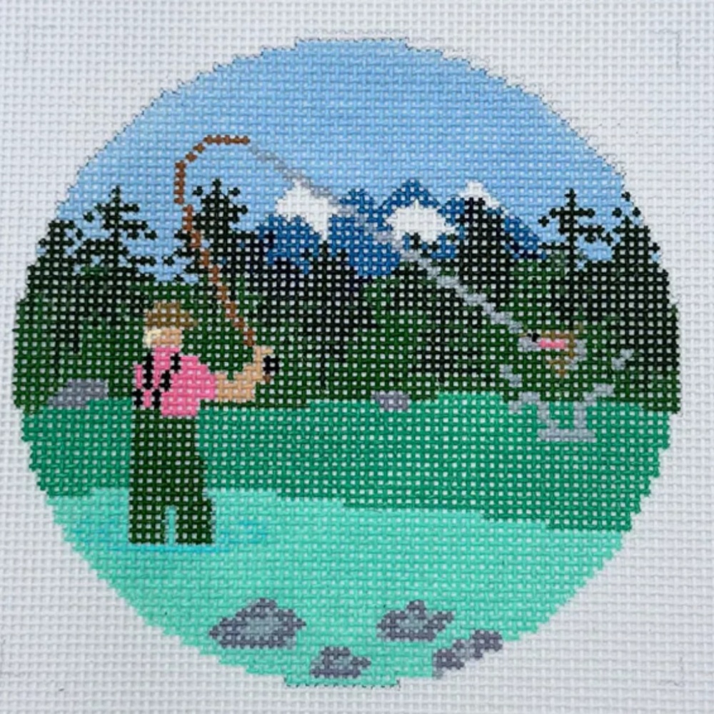 Fly Fishing Needlepoint Round Canvas
